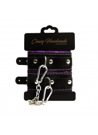 Черно-фиолетовые скругленные наручники с мягкой подкладкой - Crazy Handmade - купить с доставкой в Иркутске