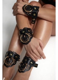 Черные кожаные оковы с резными узорами и клепками - Crazy Handmade - купить с доставкой в Иркутске