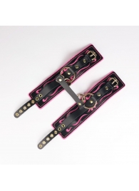 Черные кожаные оковы с розовой строчкой - Crazy Handmade - купить с доставкой в Иркутске