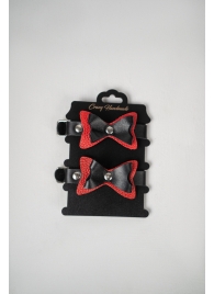 Черно-красные кожаные наручники с бантиками - Crazy Handmade - купить с доставкой в Иркутске