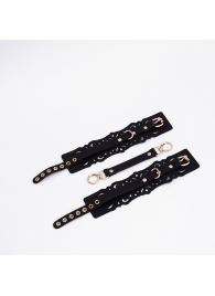 Черный кожаные оковы с узорами и золотистой фурнитурой - Crazy Handmade - купить с доставкой в Иркутске