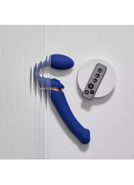 Синий безремневой страпон Multi Orgasm Bendable Strap-On size L с клиторальной стимуляцией - Strap-on-me - купить с доставкой в Иркутске