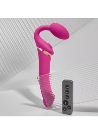 Ярко-розовый безремневой страпон Multi Orgasm Bendable Strap-On size L с клиторальной стимуляцией - Strap-on-me - купить с доставкой в Иркутске