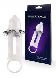 Эластичная насадка на пенис с подхватом мошонки и стимулирующими «ресничками» - Sextaz - в Иркутске купить с доставкой