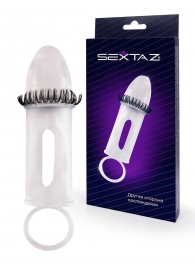 Закрытая насадка на пенис с подхватом мошонки и стимулирующими «ресничками» - Sextaz - в Иркутске купить с доставкой