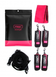 Черно-розовый эротический набор: фиксатор, оковы, наручники, повязка - Erokay - купить с доставкой в Иркутске