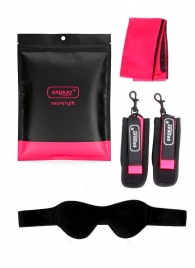 Черно-розовый эротический набор: маска, наручники и повязка - Erokay - купить с доставкой в Иркутске