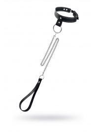 Черный узкий однослойный ошейник с серебристым поводком-цепочкой - Pecado - купить с доставкой в Иркутске