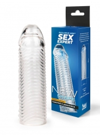 Прозрачная закрытая насадка на пенис с ребрышками - 16 см. - Sex Expert - в Иркутске купить с доставкой