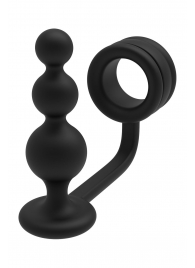 Черное эрекционное кольцо с анальной елочкой Cockring With Beaded Anal Plug - Dream Toys - в Иркутске купить с доставкой