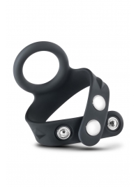Черное эрекционное кольцо с подхватом мошонки на кнопках VS6 - Blush Novelties - в Иркутске купить с доставкой