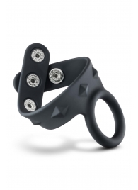 Черное эрекционное кольцо с подхватом мошонки на кнопках VS6 - Blush Novelties - в Иркутске купить с доставкой
