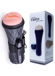 Телесный мастурбатор-вагина в черной колбе с вибрацией - Boys of Toys - в Иркутске купить с доставкой