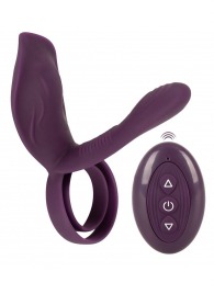 Фиолетовая насадка на член с клиторальным отростком и пультом ДУ RC Couple’s Vibrator 2 - Orion - в Иркутске купить с доставкой