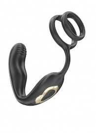 Черная анальная пробка с вращением и эрекционными кольцами - Ibiza - в Иркутске купить с доставкой