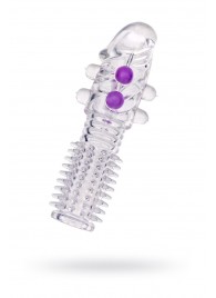 Гелевая прозрачная насадка с шариками и шипами - 14 см. - Toyfa Basic - в Иркутске купить с доставкой