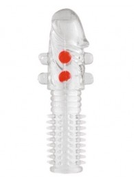 Гелевая прозрачная насадка с шариками и шипами - 14 см. - Toyfa Basic - в Иркутске купить с доставкой