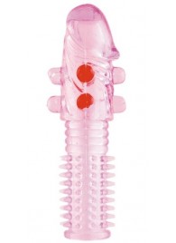Гелевая розовая насадка с шариками и шипами - 14 см. - ToyFa - в Иркутске купить с доставкой