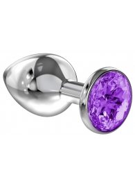 Малая серебристая анальная пробка Diamond Purple Sparkle Small с фиолетовым кристаллом - 7 см. - Lola Games - купить с доставкой в Иркутске