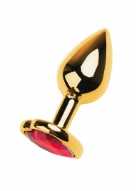 Золотистая анальная пробка с кристаллом-сердцем - 7,5 см. - ToyFa - купить с доставкой в Иркутске