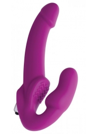 Ярко-розовый безремневой вибрострапон Evoke Vibrating Strapless Silicone Strap-on Dildo - XR Brands - купить с доставкой в Иркутске