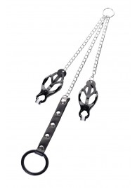 Черно-серебристые зажимы для сосков с кольцом для пениса TOYFA Metal - ToyFa - купить с доставкой в Иркутске