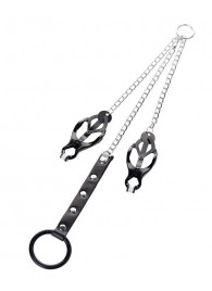 Черно-серебристые зажимы для сосков с кольцом для пениса TOYFA Metal - ToyFa - купить с доставкой в Иркутске