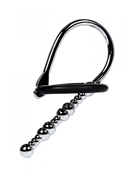 Серебристый уретральный плаг-бусины TOYFA Metal с мягким фиксириющим кольцом - ToyFa - купить с доставкой в Иркутске