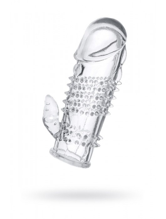 Прозрачная гелевая насадка с шипами и клиторальным отростком - 13 см. - Toyfa Basic - в Иркутске купить с доставкой