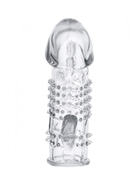Прозрачная гелевая насадка с шипами и клиторальным отростком - 13 см. - Toyfa Basic - в Иркутске купить с доставкой