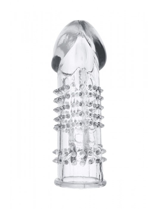 Прозрачная гелевая насадка с шипами и клиторальным отростком - 13 см. - Toyfa Basic - в Иркутске купить с доставкой