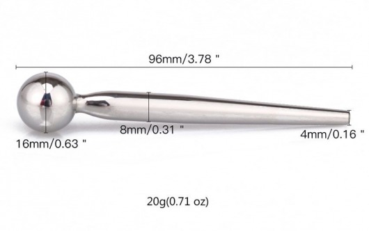 Гладкий металлический уретральный плаг с шариком - 9,6 см. - Notabu - купить с доставкой в Иркутске