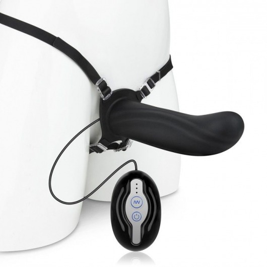 Черный страпон с вибратором Mojo Ghia - Seven Creations - купить с доставкой в Иркутске