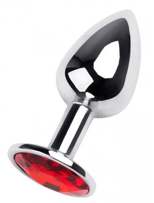 Маленькая коническая серебристая анальная пробка с красным кристаллом - 7 см. - ToyFa - купить с доставкой в Иркутске