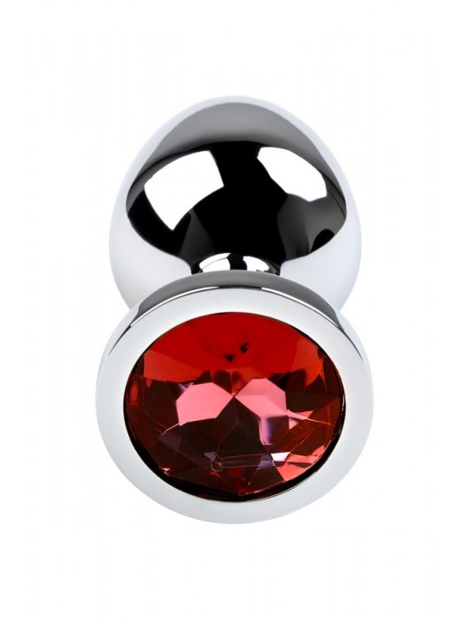 Серебристая коническая анальная пробка с красным кристаллом - 8 см. - ToyFa - купить с доставкой в Иркутске