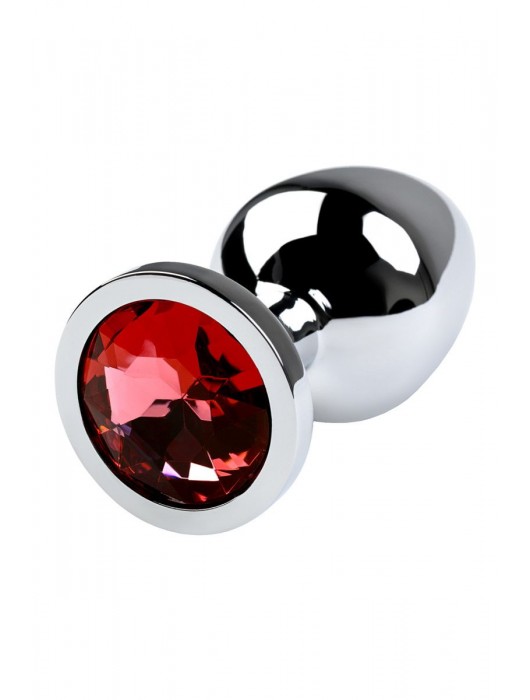 Серебристая коническая анальная пробка с красным кристаллом - 8 см. - ToyFa - купить с доставкой в Иркутске