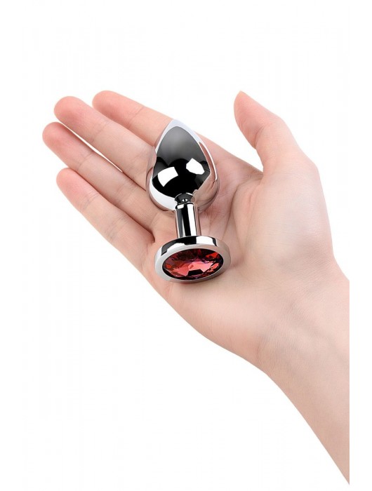 Серебристая коническая анальная пробка с красным кристаллом - 8 см. - ToyFa - купить с доставкой в Иркутске