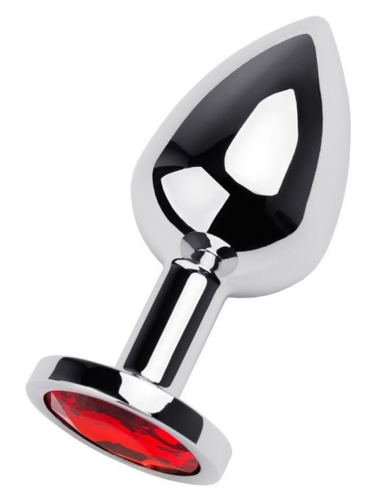 Серебристая коническая анальная пробка с красным кристаллом - 8 см. - ToyFa - купить с доставкой в Иркутске