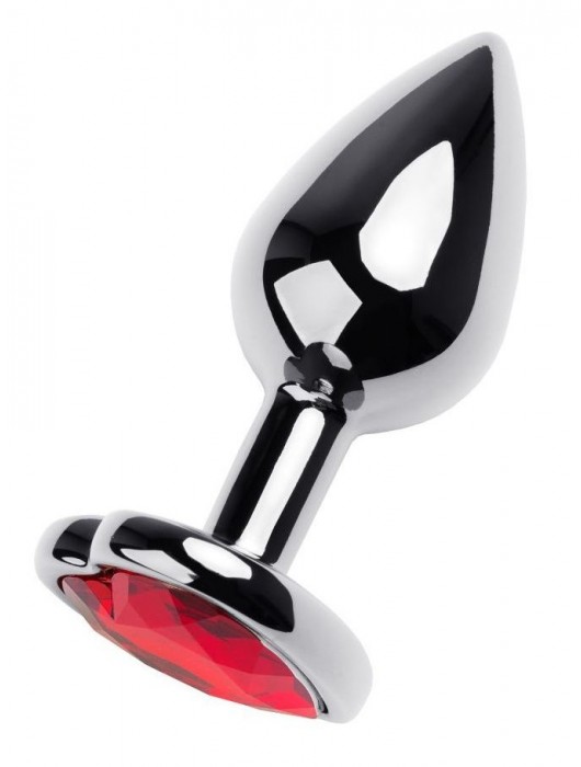 Серебристая коническая анальная пробка с красным кристаллом-сердечком - 7 см. - ToyFa - купить с доставкой в Иркутске