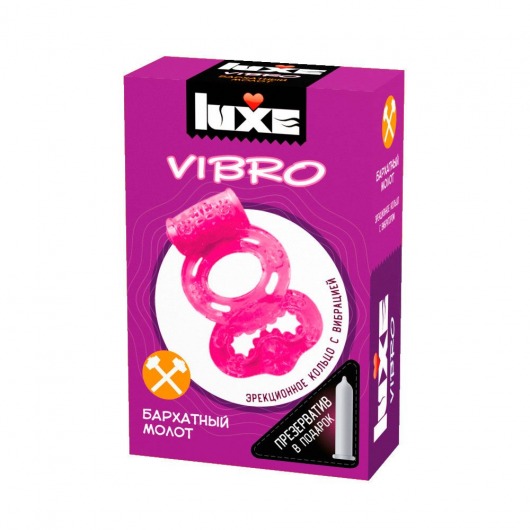 Розовое эрекционное виброкольцо Luxe VIBRO  Бархатный молот  + презерватив - Luxe - в Иркутске купить с доставкой