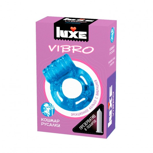 Голубое эрекционное виброкольцо Luxe VIBRO  Кошмар русалки  + презерватив - Luxe - в Иркутске купить с доставкой