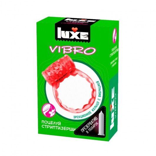 Розовое эрекционное виброкольцо Luxe VIBRO  Поцелуй стриптизёрши  + презерватив - Luxe - в Иркутске купить с доставкой