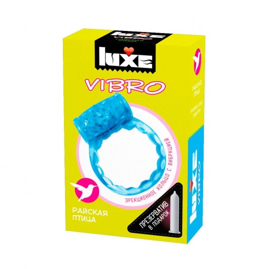Голубое эрекционное виброкольцо Luxe VIBRO  Райская птица  + презерватив - Luxe - в Иркутске купить с доставкой