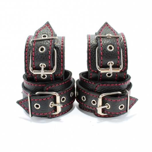 Черный бондажный набор с красной строчкой - БДСМ Арсенал - купить с доставкой в Иркутске