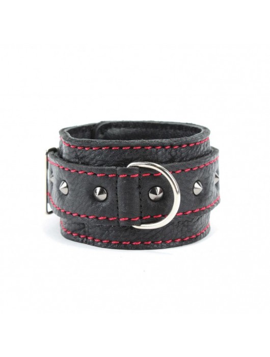 Черные оковы с шипами и контрастной строчкой - БДСМ Арсенал - купить с доставкой в Иркутске