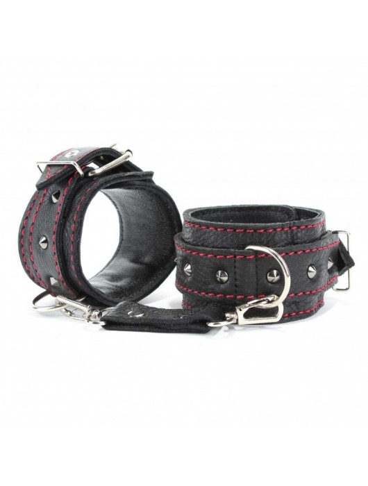 Черные оковы с шипами и контрастной строчкой - БДСМ Арсенал - купить с доставкой в Иркутске