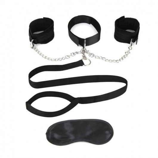 Чёрный ошейник с наручниками и поводком Collar Cuffs   Leash Set - Lux Fetish - купить с доставкой в Иркутске