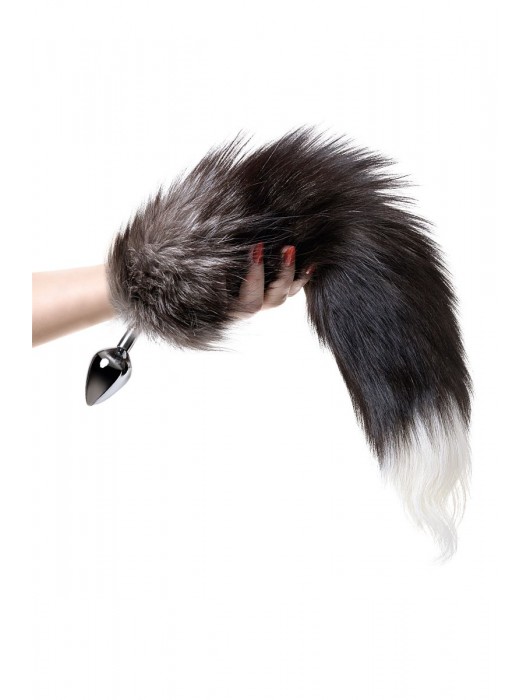 Серебристая металлическая анальная втулка с хвостом чернобурой лисы - размер S - ToyFa - купить с доставкой в Иркутске