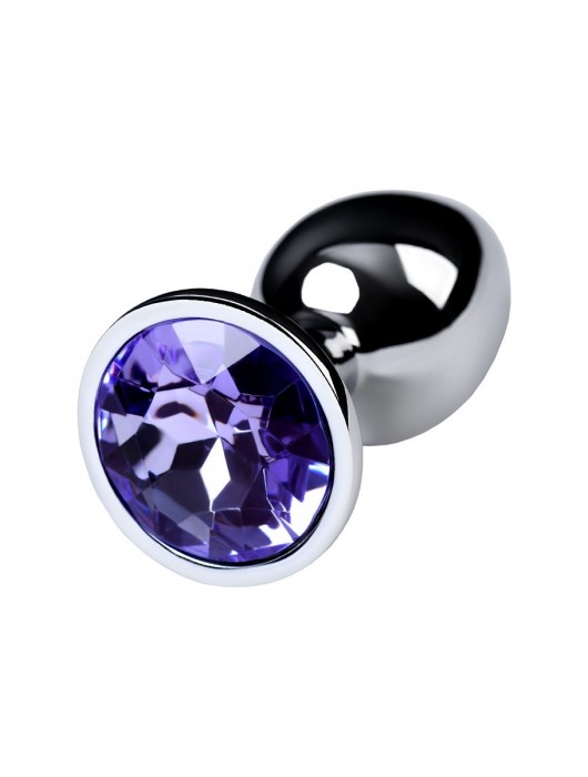 Серебристая конусовидная анальная пробка с фиолетовым кристаллом - 7 см. - ToyFa - купить с доставкой в Иркутске