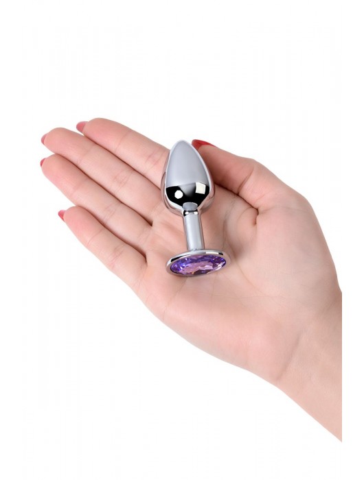 Серебристая конусовидная анальная пробка с фиолетовым кристаллом - 7 см. - ToyFa - купить с доставкой в Иркутске